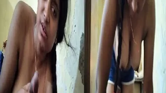 Wife Giving Blowjob While Husband Sucks Her Big Tits Hard