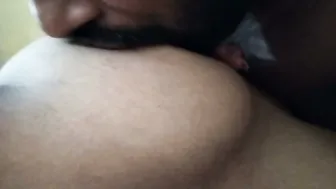 Wife Giving Blowjob While Husband Sucks Her Big Tits Hard