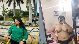 Busty Milf Standing Naked Before Mirror Recording Body For Lover