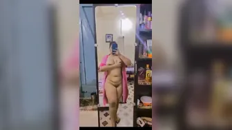 Busty Milf Standing Naked Before Mirror Recording Body For Lover