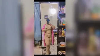 Busty Milf Standing Naked Before Mirror Recording Body For Lover