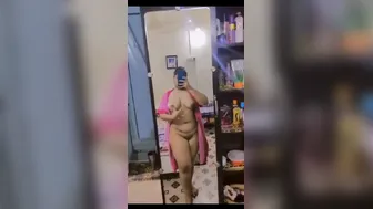Busty Milf Standing Naked Before Mirror Recording Body For Lover