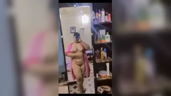 Busty Milf Standing Naked Before Mirror Recording Body For Lover