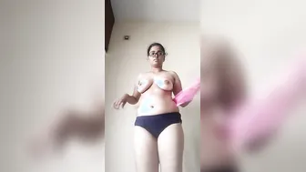 Nerdy Girl With Glasses Stripping Naked Showing Pussy And Boobs