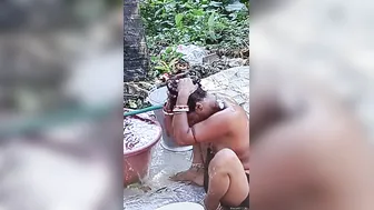 Mature Married Woman Bathing Naked Outdoors Caught On Hidden Cam