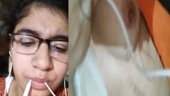 Glasses Wearing Cutie Stripping Down Talking Dirty For Boyfriend