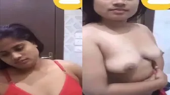 She Removes Her Red Bra Showing Perfect Tits In Bathroom