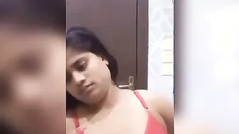 She Removes Her Red Bra Showing Perfect Tits In Bathroom