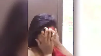 She Removes Her Red Bra Showing Perfect Tits In Bathroom