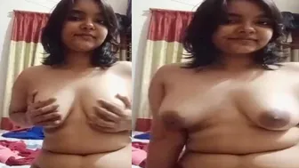 Village Babe Squeezing Her Big Tits Alone In Her Room At Night