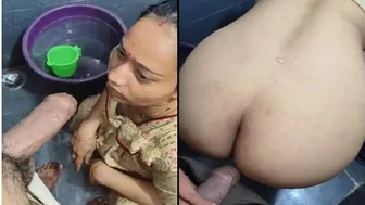 Wife Giving Her Husband A Blowjob In The Bathroom