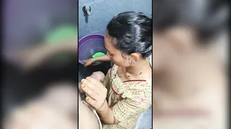 Wife Giving Her Husband A Blowjob In The Bathroom