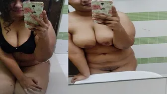 Busty Girl Posing Completely Naked In Front Of Her Mirror