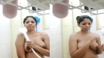 Curvy GF Soaping Up Her Body Under Warm Shower Spray