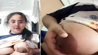 Chubby Indian Babe Playing With Her Huge Tits Going Topless