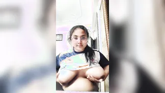 Chubby Indian Babe Playing With Her Huge Tits Going Topless