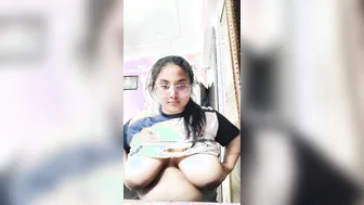 Chubby Indian Babe Playing With Her Huge Tits Going Topless
