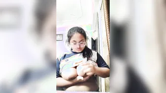 Chubby Indian Babe Playing With Her Huge Tits Going Topless