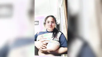 Chubby Indian Babe Playing With Her Huge Tits Going Topless