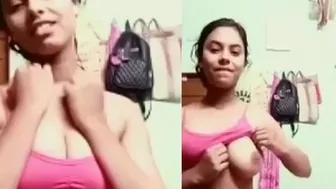 Lifting My Pink Bra To Reveal My Firm Natural Desi Boobs