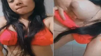 Cam Girl Pulling Her Bra Aside Showing Off Her Perfect Tits