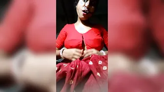 Married Woman Stripping Red Blouse Exposing Her Milky Boobs