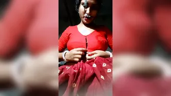 Married Woman Stripping Red Blouse Exposing Her Milky Boobs