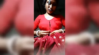 Married Woman Stripping Red Blouse Exposing Her Milky Boobs