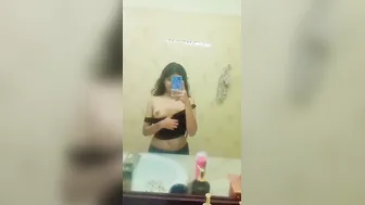 Shy College Babe Showing Her Perky Boobs In Bathroom Mirror