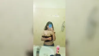 Shy College Babe Showing Her Perky Boobs In Bathroom Mirror