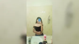 Shy College Babe Showing Her Perky Boobs In Bathroom Mirror