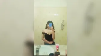 Shy College Babe Showing Her Perky Boobs In Bathroom Mirror