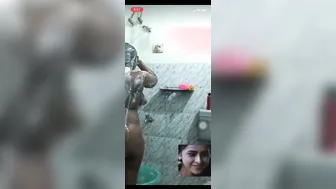 Mallu Babe Showing Her Huge Tits Bathing Naked In Video Chat