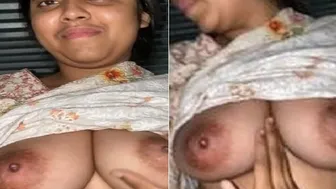 My GF Squeezing Her Big Tits Moaning For Me At Home