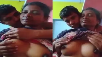 Indian Housewife Getting Her Boobs Squeezed By Husband On Camera