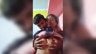 Indian Housewife Getting Her Boobs Squeezed By Husband On Camera