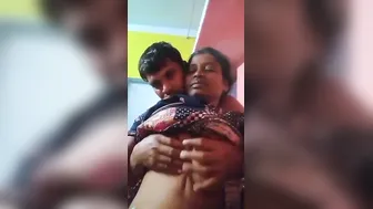 Indian Housewife Getting Her Boobs Squeezed By Husband On Camera
