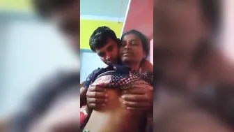 Indian Housewife Getting Her Boobs Squeezed By Husband On Camera