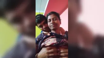 Indian Housewife Getting Her Boobs Squeezed By Husband On Camera