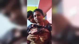 Indian Housewife Getting Her Boobs Squeezed By Husband On Camera