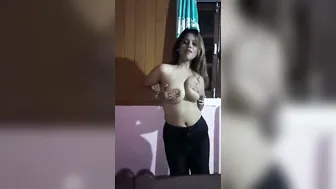Busty Desi Aunty Teasing Her Huge Tits Topless At Home