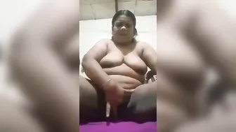 Chubby Aunty Fingering Her Pussy Standing In Bedroom Alone