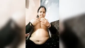 Busty Married Aunty Playing With Her Huge Boobs Feeling Hot