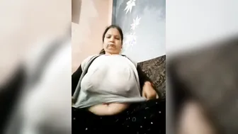 Busty Married Aunty Playing With Her Huge Boobs Feeling Hot