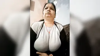 Busty Married Aunty Playing With Her Huge Boobs Feeling Hot