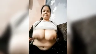 Busty Married Aunty Playing With Her Huge Boobs Feeling Hot