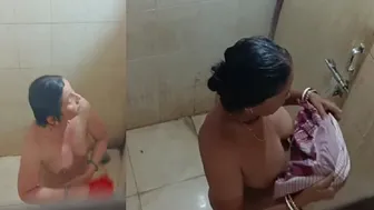 Caught My Aunt Bathing Completely Naked From Hidden Bathroom Angle