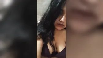 Cute Babe Playing With Toy In Her Bra Teasing Before Stripping Off