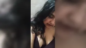 Cute Babe Playing With Toy In Her Bra Teasing Before Stripping Off