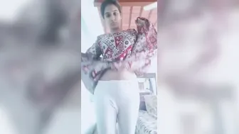 Tall GF Removing Bra Showing Off Her Massive Boobs